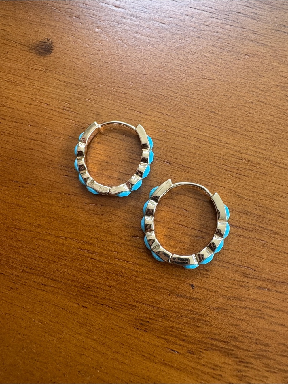 Anthropologie Gold Hoops with Turquoise Accents